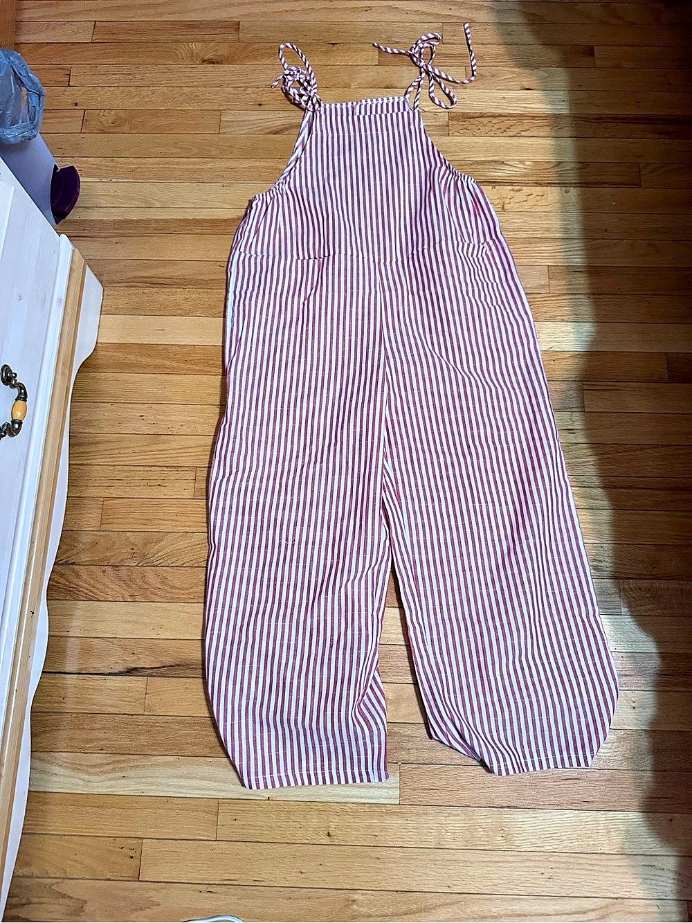 Striped Wide Leg Jumpsuit in Red & White Large